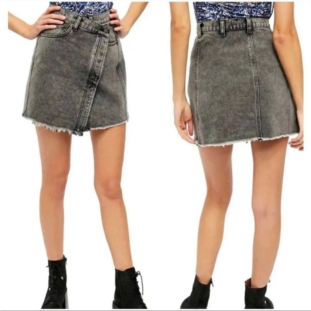 Free People We the Free Parker Wrap Denim Mini Skirt in Sulphor Black Size 26